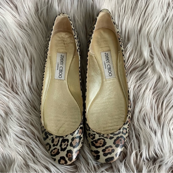 Jimmy Choo Gold Shimmer Leopard Flats - Picture 2 of 7